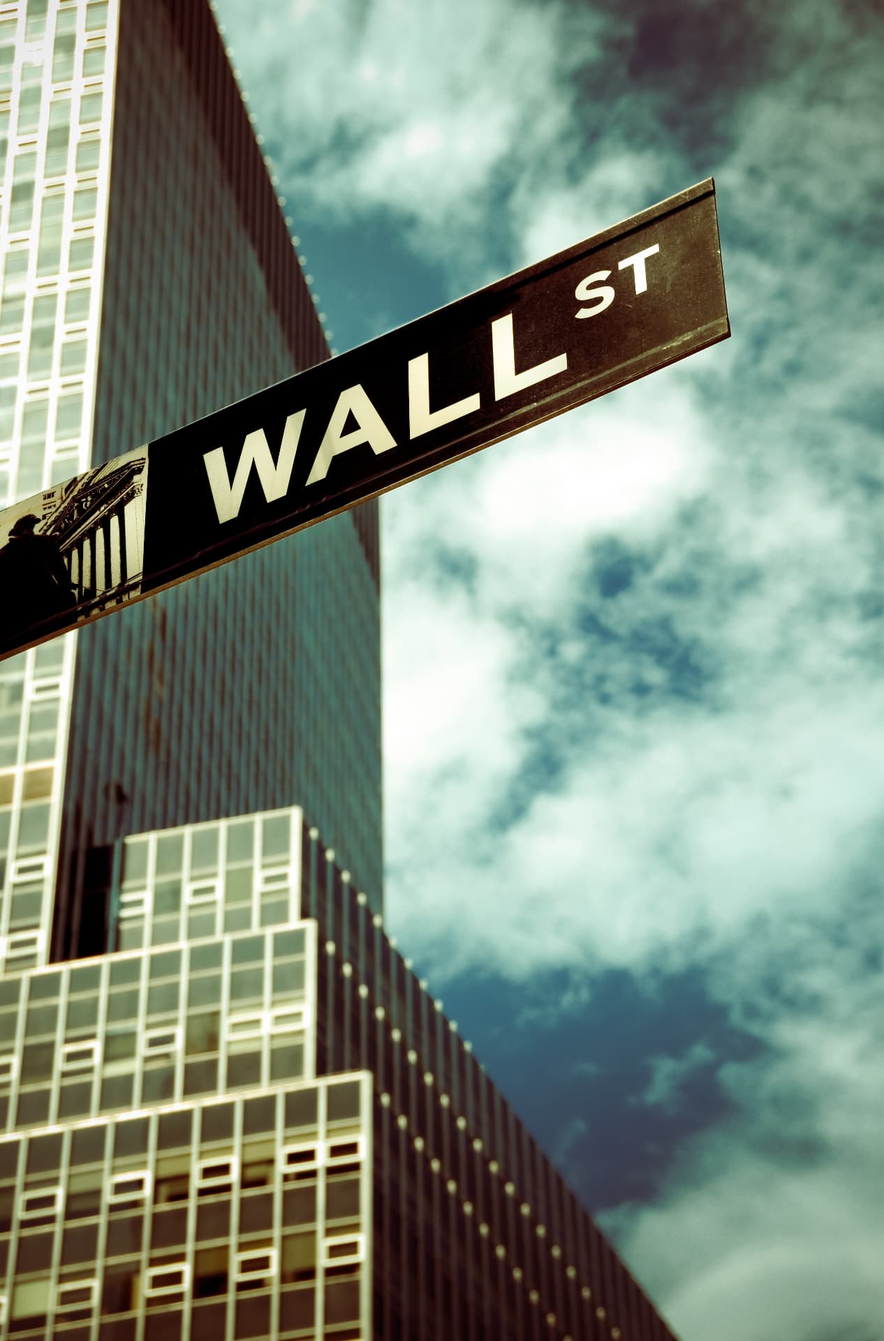 Wall Street sign against the sky, Manhattan